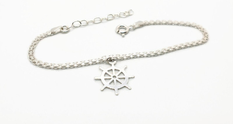 Nautical Sterling Silver Bracelet – Sailor Rudder Charm | Maritime Travel Jewelry