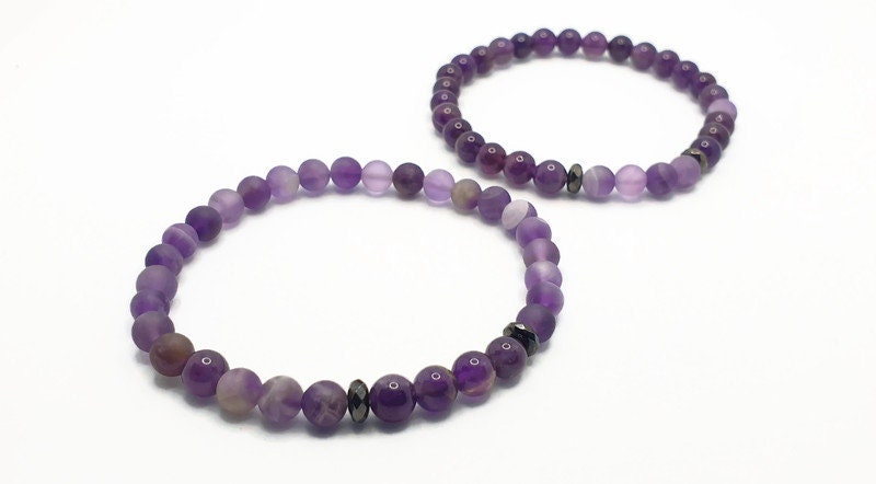 Amethyst Beaded Bracelet - Natural 6mm Gemstone Jewelry With Matt Frosted Beads