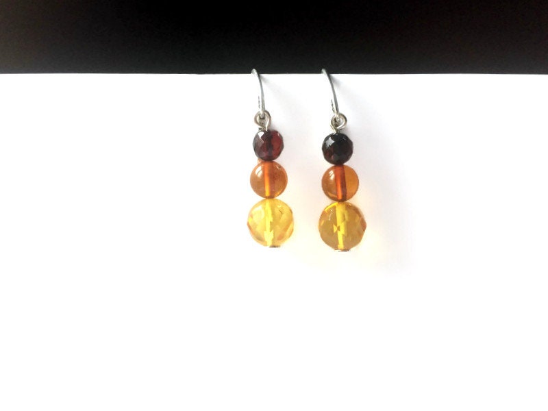 Faceted Amber Earrings – Multicolor Dangle Design with Baltic Amber Beads & 925 Silver Jewelry