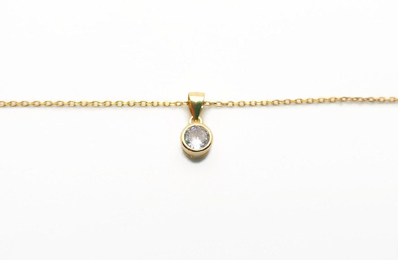 Cubic Zirconia and 18K Gold Plated Silver Necklace, Minimalist Elegant Pendant, Gemstone Quartz Jewelry