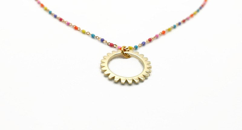 Gold Plated Silver Sun Necklace: Boho Enamel Pendant