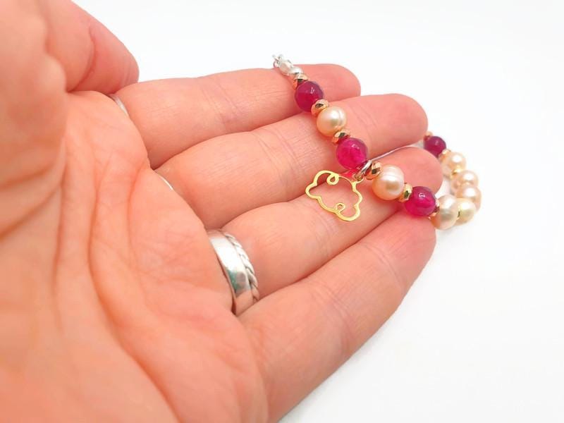 Pearl Chain Bracelet – Natural Gemstone Jewelry with Ruby Pink Agate & Sterling Silver
