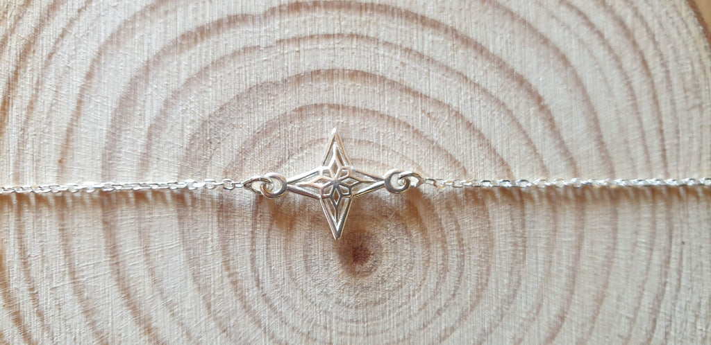 Sterling Silver Bracelet | Nautical Charm Bracelet with Compass Link Chain & Wind Rose Jewelry