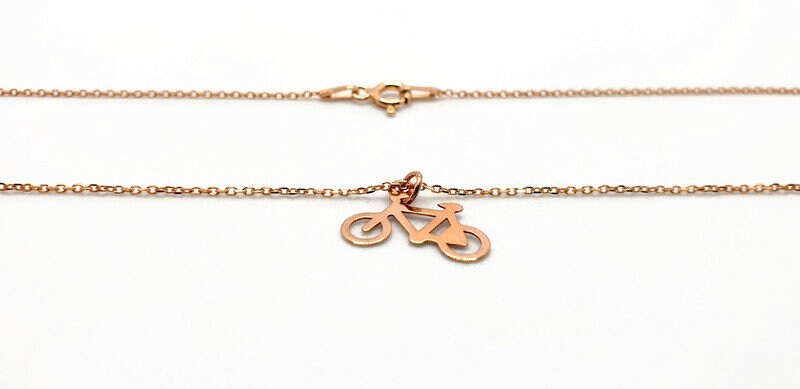 Rose Gold Bike Necklace – 18K Rose Gold Plated Silver Bike Pendant Charm