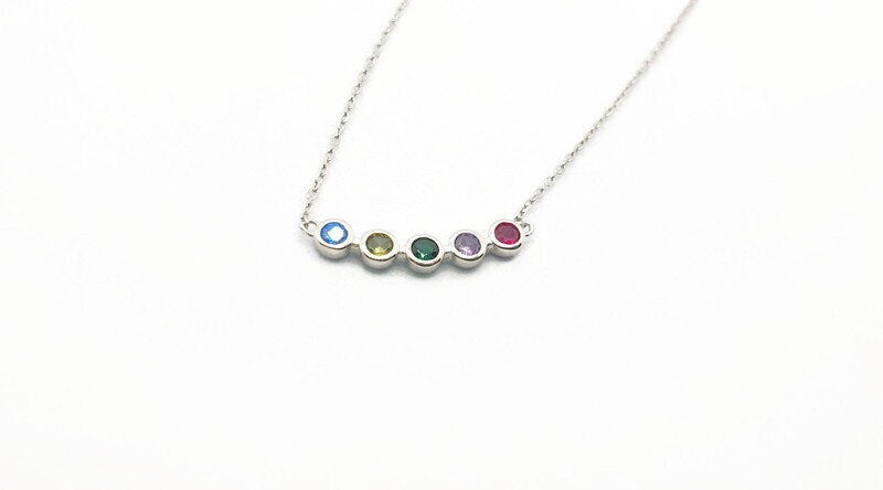 Multicolor Cubic Zirconia Necklace – Sterling Silver, Adjustable Length Chain