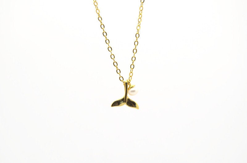 Whale Tail Necklace – Sterling Silver Or Gold Plated Pearl Jewelry With Tiny Pendant
