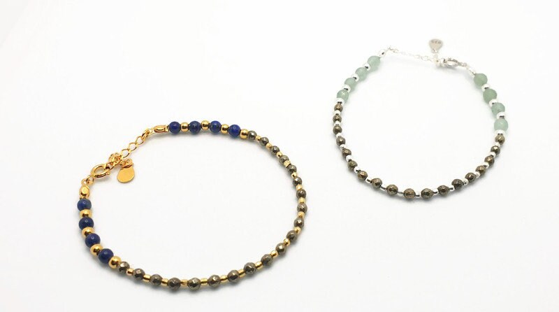 Lapis Lazuli & Faceted Hematite Bracelet: Gold Plated Silver Beaded Gemstone