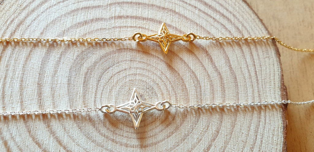 Sterling Silver Bracelet | Nautical Charm Bracelet with Compass Link Chain & Wind Rose Jewelry