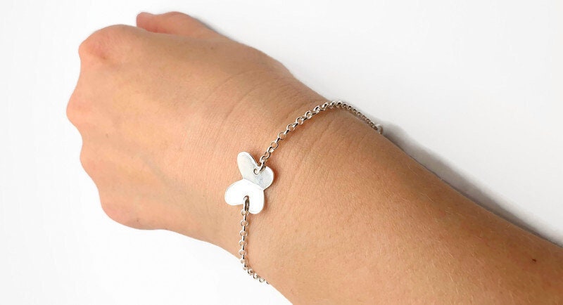 Sterling Silver Bracelet – Adjustable Butterfly Charm | Rolo Chain Jewelry