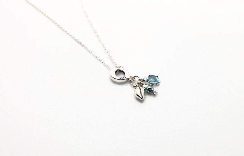 Sterling Silver Turtle Necklace – Crystal Enamel Pendant, Shell & Fish Charms