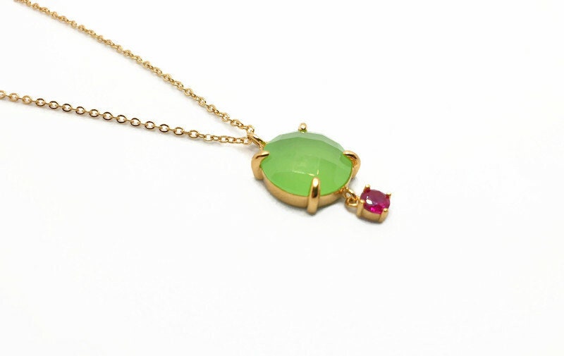 Chalcedony Gold Necklace – Green Chalcedony Pendant | Gold Plated Jewelry