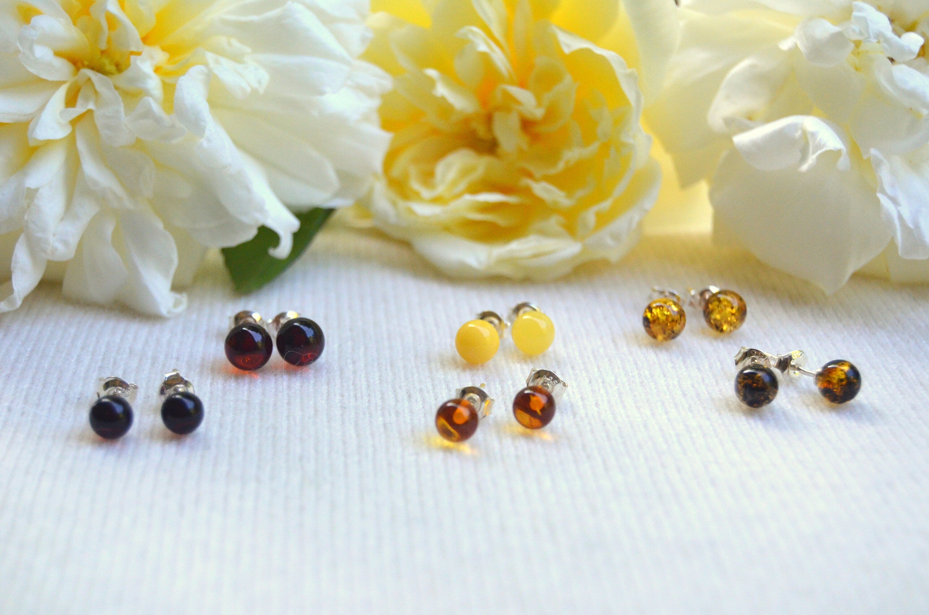 Baltic Amber Earrings – Cognac Amber Jewelry | Sterling Silver Studs, Minimalist Style