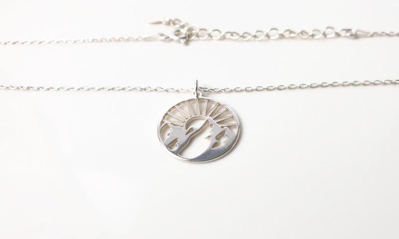 Mountain Sunburst Necklace - Sterling Silver Pendant with Adjustable Chain for Travel Jewelry