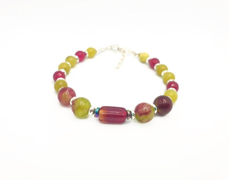 Colorful Gemstone Bracelet – Handmade Crystal, Adjustable Silver, Tourmaline & Peridot