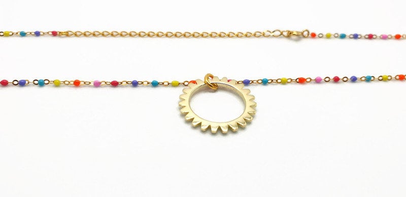 Gold Plated Silver Sun Necklace: Boho Enamel Pendant