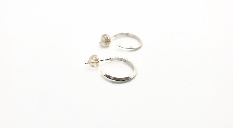 Minimalist Half Open Hoops Sterling Silver Stud Earrings, Gemometric Triangle Circles Earrings