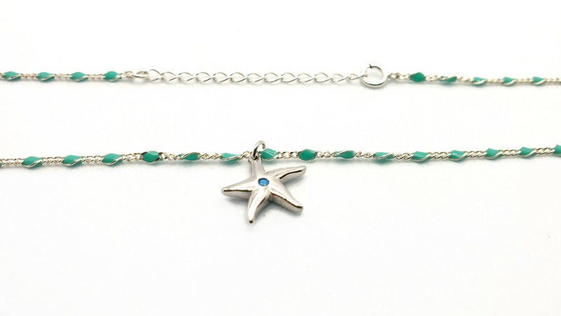 Starfish Silver Necklace – Turquoise Enamel Chain | Boho Beach Jewelry Pendant