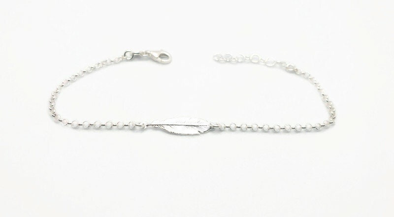 Sterling Silver Bracelet – Adjustable Feather Charm | Minimalist Silver Jewelry