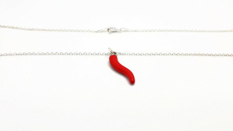 Chili Pepper Necklace – Sterling Silver Cable Chain With Red Enamel Pendant