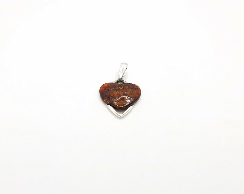 Baltic Amber Pendant – Hand Carved Amber Heart Pendant in Sterling Silver