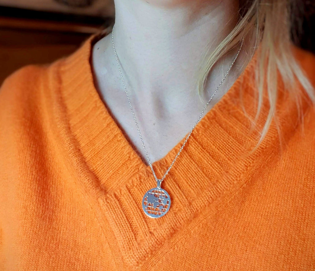 Sterling Silver Necklace – Globe Pendant Travel Jewelry With 925 Silver Chain
