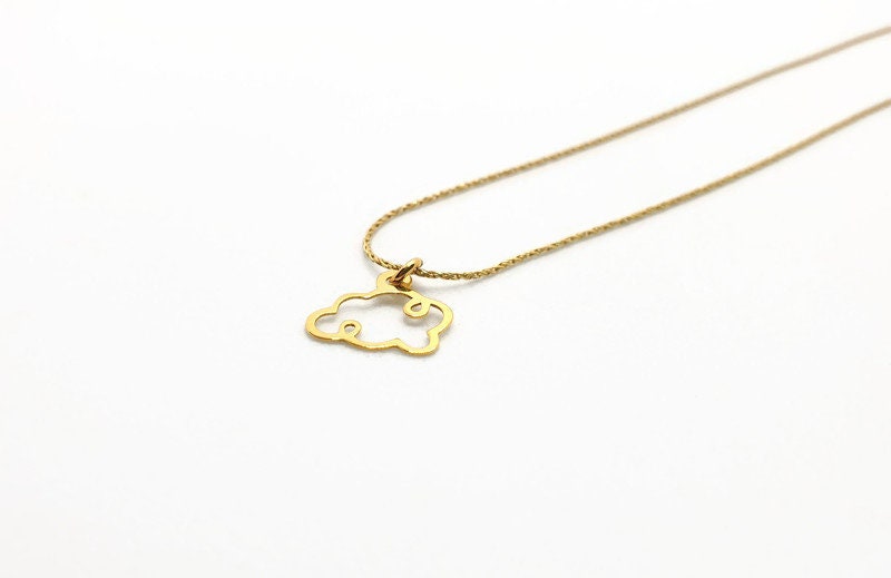 Gold Plated Necklace – Minimalist Cloud Pendant on Delicate Gold Chain, 17.7in
