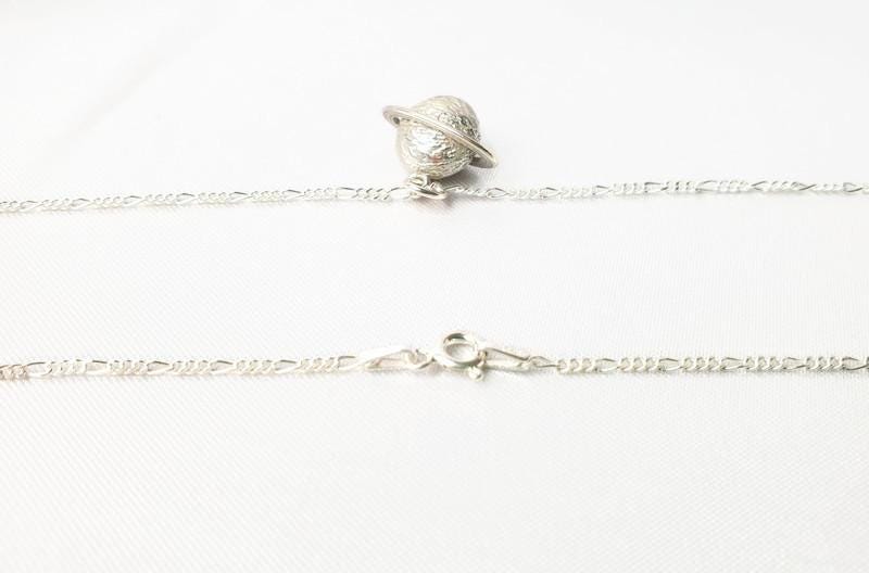 Sterling Silver Saturn Planet Pendant Necklace with long Chain,Celestial Jewelry