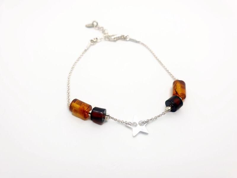 Baltic Amber Bracelet – Adjustable Star Design With Honey Cognac Amber & Sterling Silver