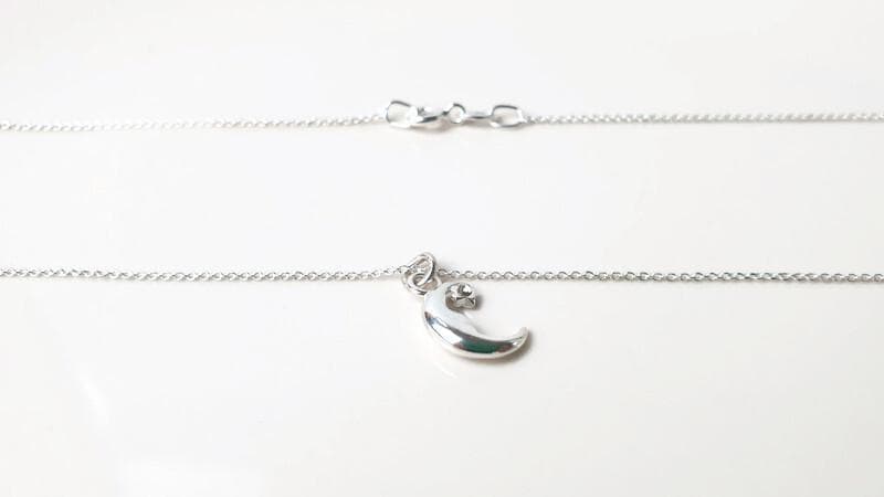 Half Moon and Star Pendant Necklace in Sterling Silver with the Chain, celestial moon stars jewelry