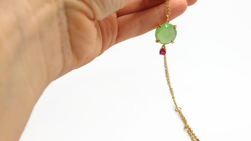 Chalcedony Gold Necklace – Green Chalcedony Pendant | Gold Plated Jewelry