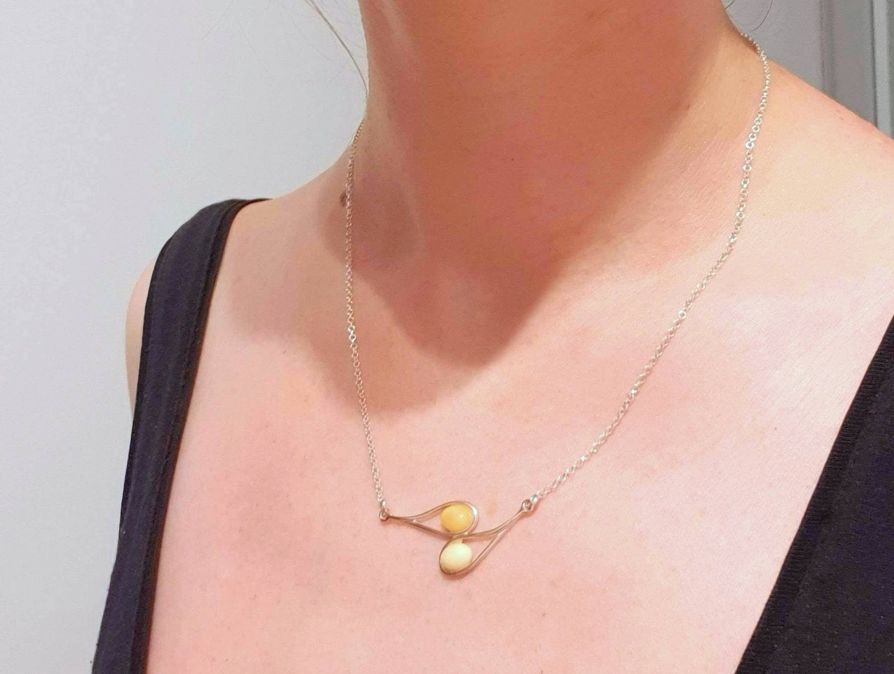 Baltic Amber Necklace – Sterling Silver, Oval Cut Pendant, Honey & Milky Yolk