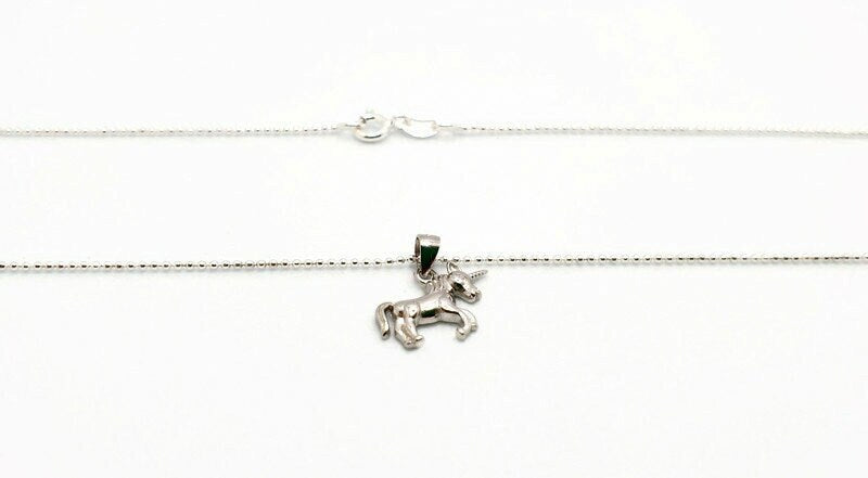 Sterling Silver Unicorn Necklace – Fantasy Pendant With Silver Ball Chain