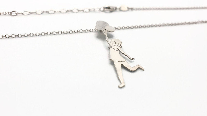 Sterling Silver Necklace – Banksy Art Pendant With Girl Balloons Charm