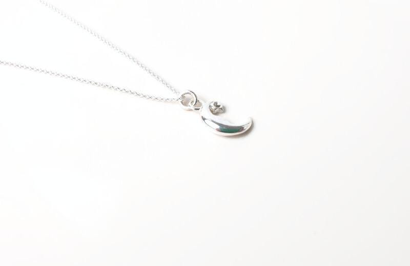 Half Moon and Star Pendant Necklace in Sterling Silver with the Chain, celestial moon stars jewelry