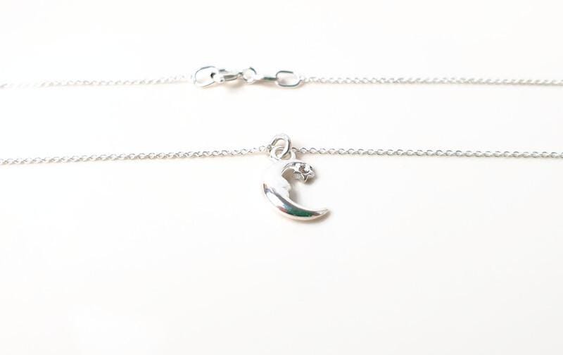 Half Moon and Star Pendant Necklace in Sterling Silver with the Chain, celestial moon stars jewelry