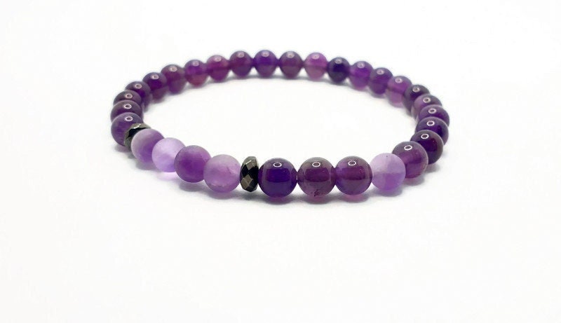 Amethyst Beaded Bracelet - Natural 6mm Gemstone Jewelry With Matt Frosted Beads