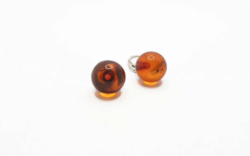 Beautiful Honey Cognac Clear Polished Amber Danlge Earrings with Sterling Silver 925, round ball drop dangle earrings, Baltic amber jewelry