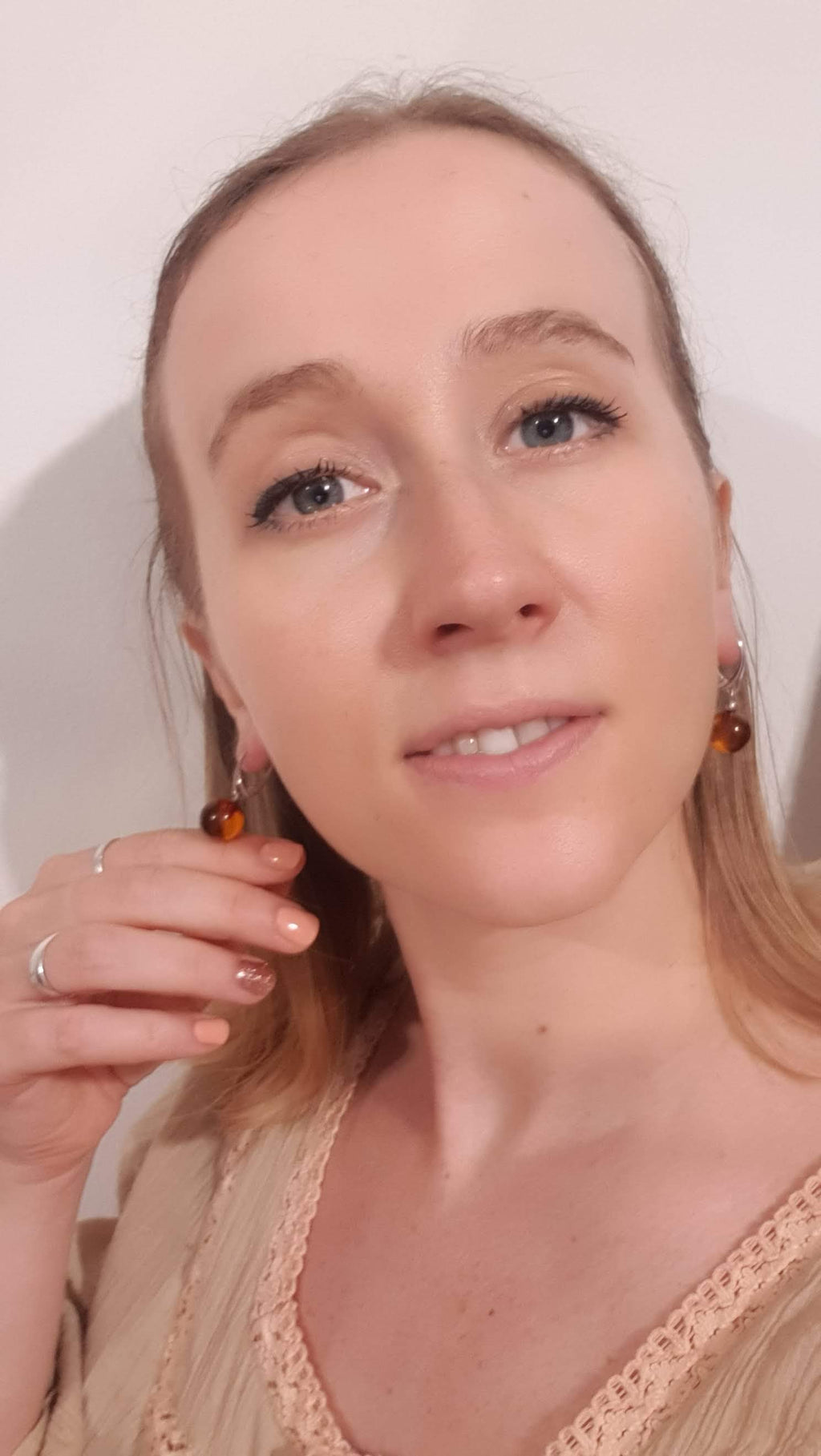 Beautiful Honey Cognac Clear Polished Amber Danlge Earrings with Sterling Silver 925, round ball drop dangle earrings, Baltic amber jewelry