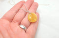 Butterscotch Baltic Amber Round Pendant Sterling Silver - Long Chain Necklace - Yellow White Amber