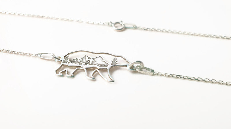 Bear Totem Necklace Sterling Silver - Mountain Jewelry Adventure Pendant