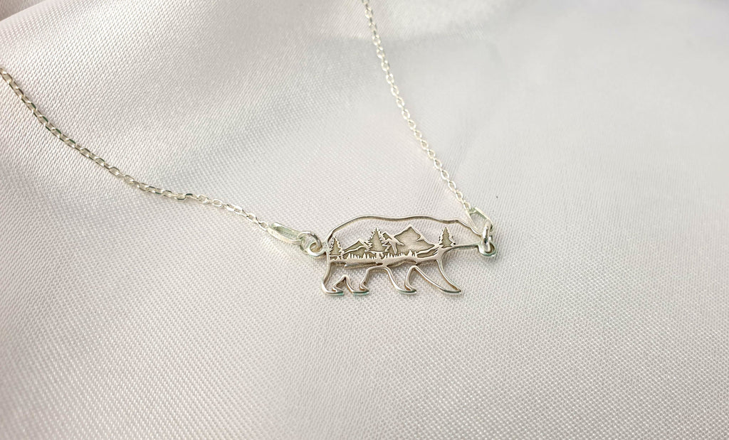 Bear Totem Necklace Sterling Silver - Mountain Jewelry Adventure Pendant