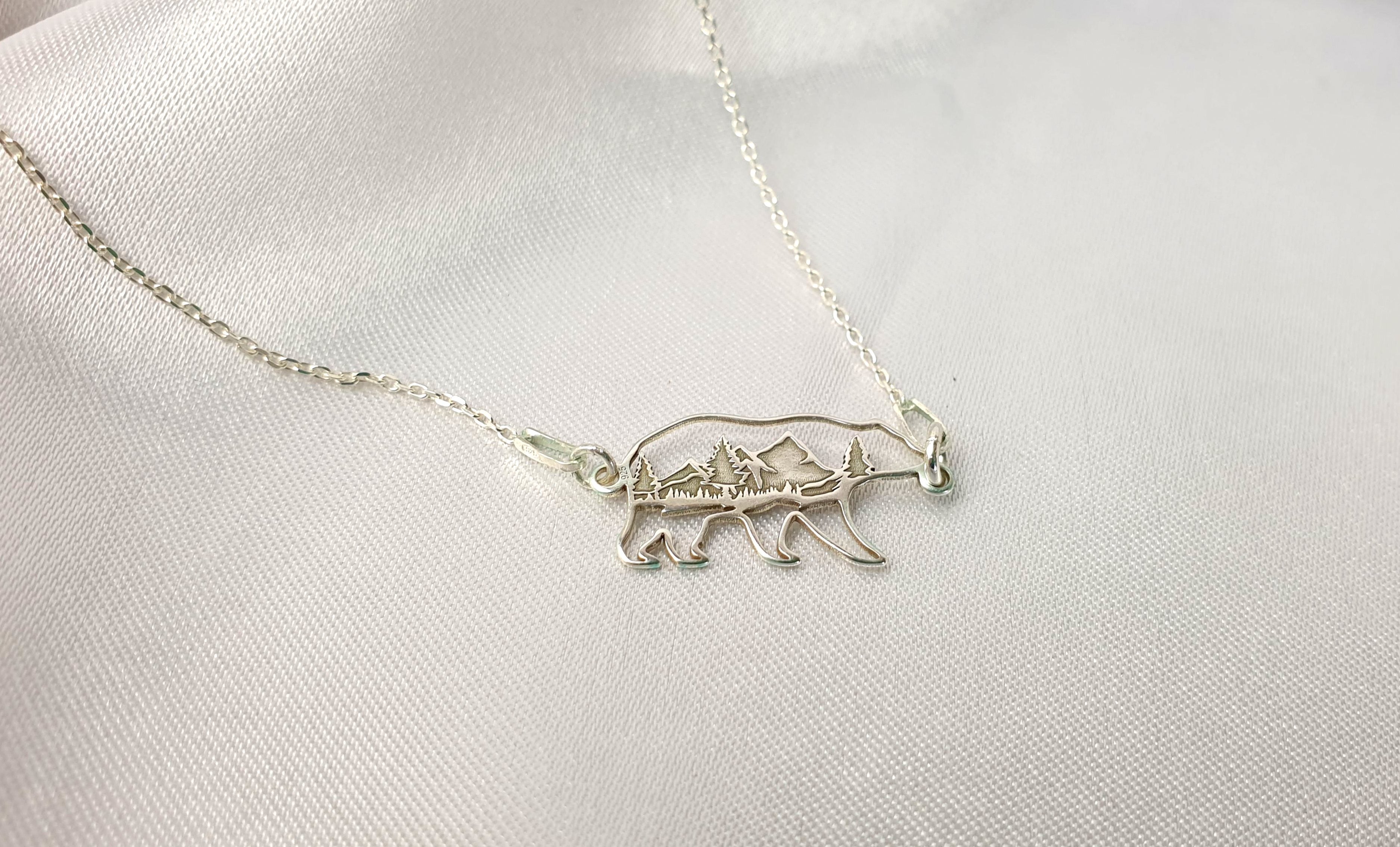 Bear Totem Necklace Sterling Silver - Mountain Jewelry Adventure Pendant