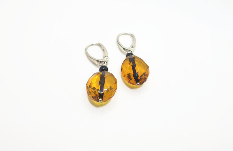 Luxury Faceted Baltic Amber Dangle Earrings with Sterling Silver - Lemon , Honey, Cherry Amber
