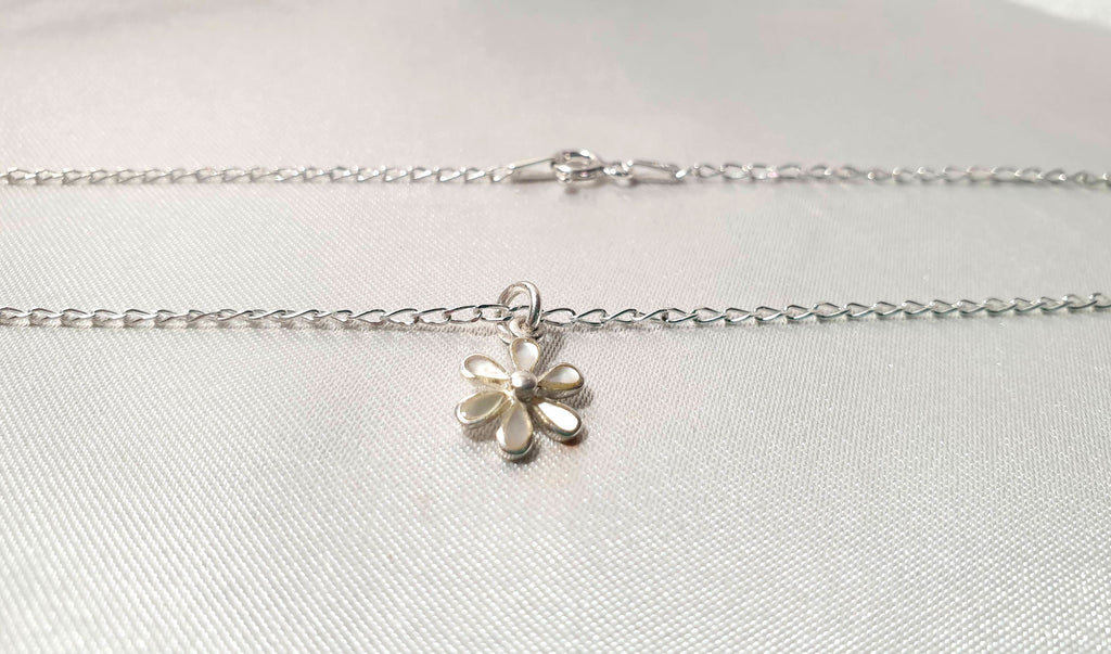 Mother Of Pearl Nacre Flower Necklace: Sterling Silver Floral Pendant with the Chain
