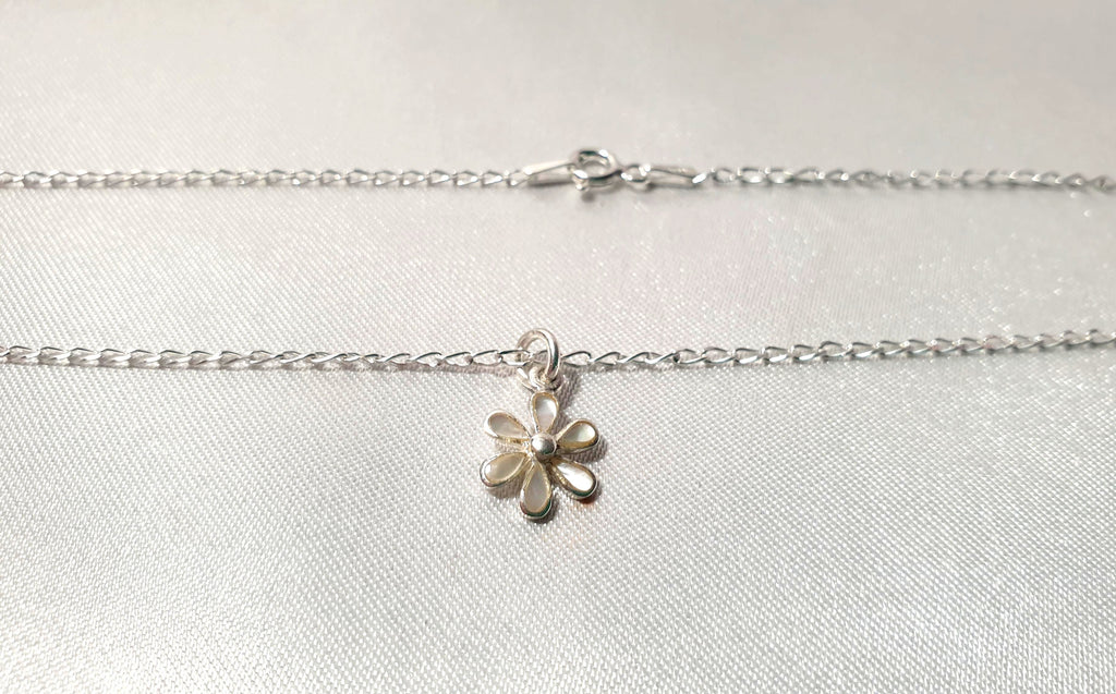 Mother Of Pearl Nacre Flower Necklace: Sterling Silver Floral Pendant with the Chain