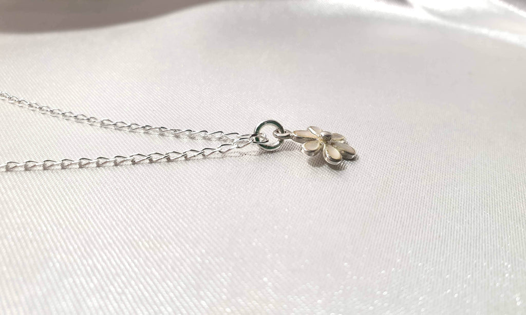 Mother Of Pearl Nacre Flower Necklace: Sterling Silver Floral Pendant with the Chain