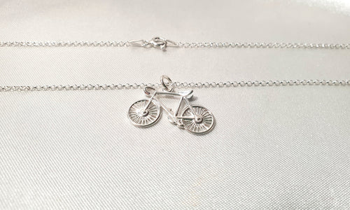 Bike Pendant Necklace in Sterling Silver 925, Unisex Cycling Bicycle Chain Necklace