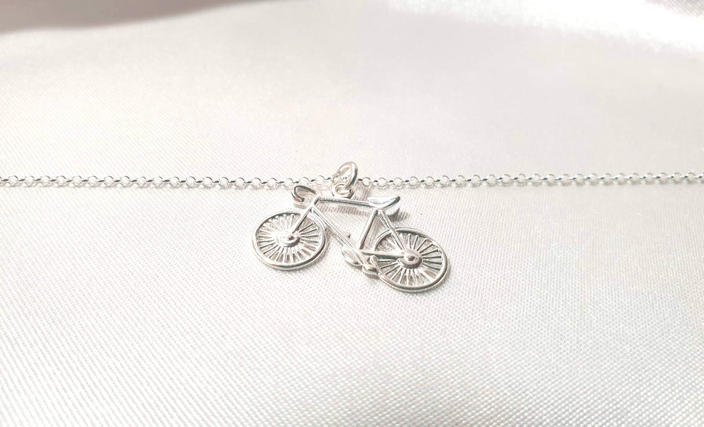 Bike Pendant Necklace in Sterling Silver 925, Unisex Cycling Bicycle Chain Necklace