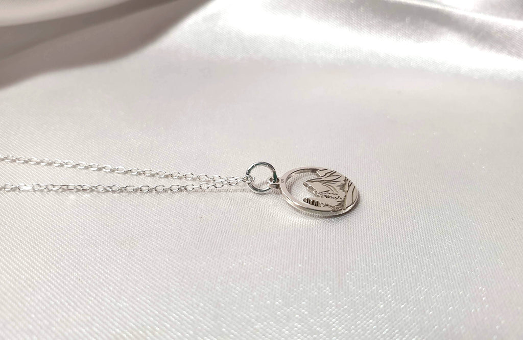 Engraved Mountains and Forest Pendant Necklace in Sterling Silver - Hiking Climbing Adventure Pendant - Travel Inspired Jewelry
