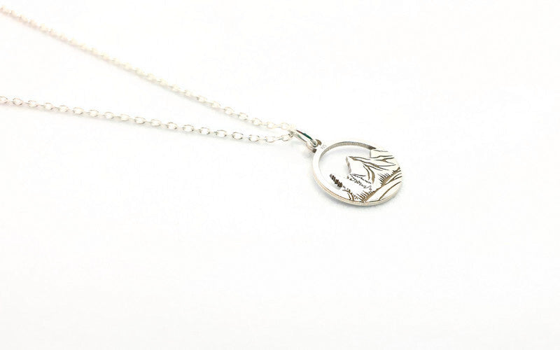 Engraved Mountains and Forest Pendant Necklace in Sterling Silver - Hiking Climbing Adventure Pendant - Travel Inspired Jewelry